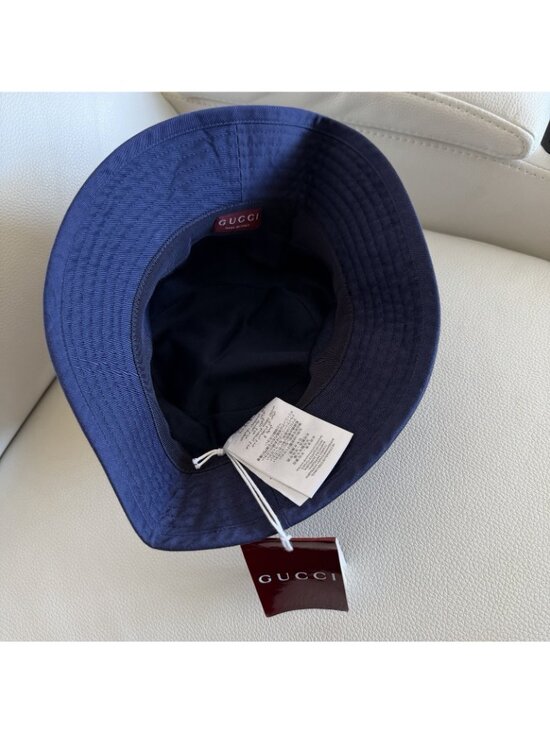 NWT Gucci Embroidered Cotton Bucket Hat Blue Size S (57cm) Authentic